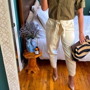 Ulla Johnson, cream joggers with waist tie and buttons